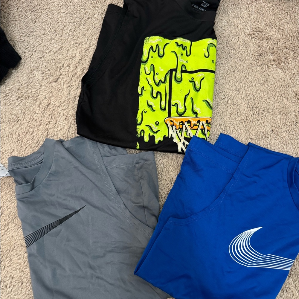 Nike Black, Gray, and Blue T-Shirts with Graphics